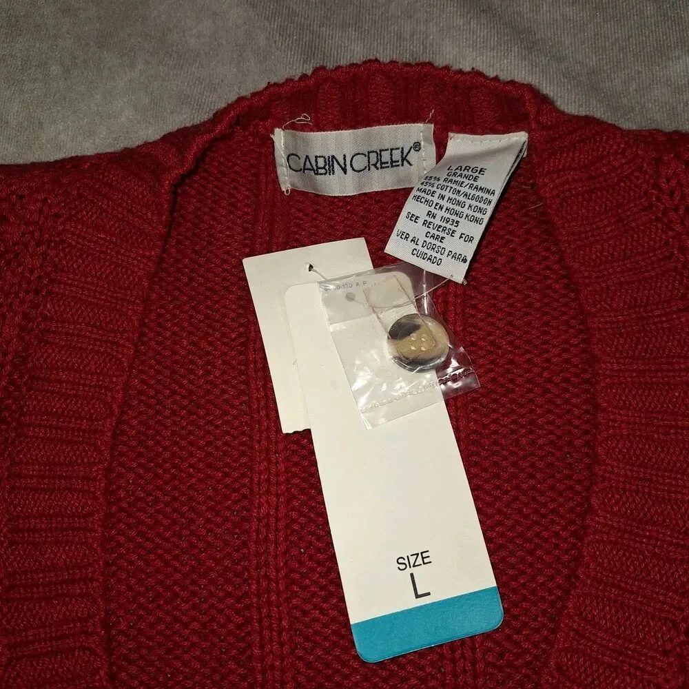 Vintage Cabin Creek Red Size Large Knit Cardigan 90s Cabincore Shoulder Pads